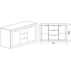 Credenza 120x80h cm 3 cassetti 2 ante bianco lucido Chanel Gihome®