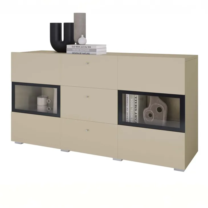 Credenza 132x70h cm 3 cassetti 2 ante beige cashmere Emotion Gihome®