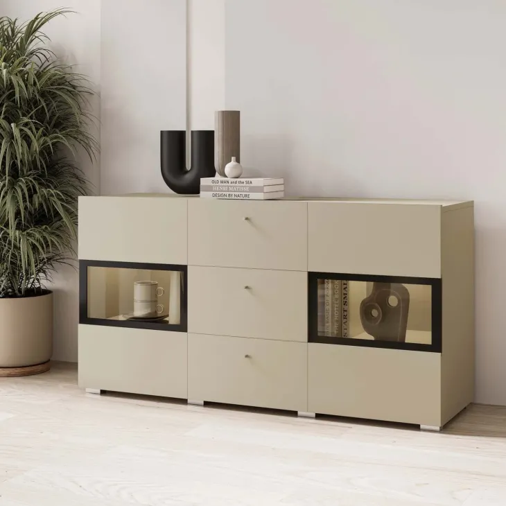 Credenza 132x70h cm 3 cassetti 2 ante beige cashmere Emotion Gihome®