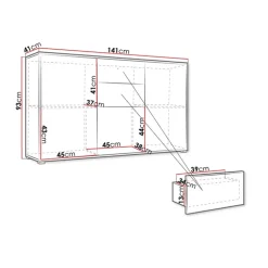 Credenza 141x93h cm 2 cassetti 3 ante moderna bianco Eindhoven