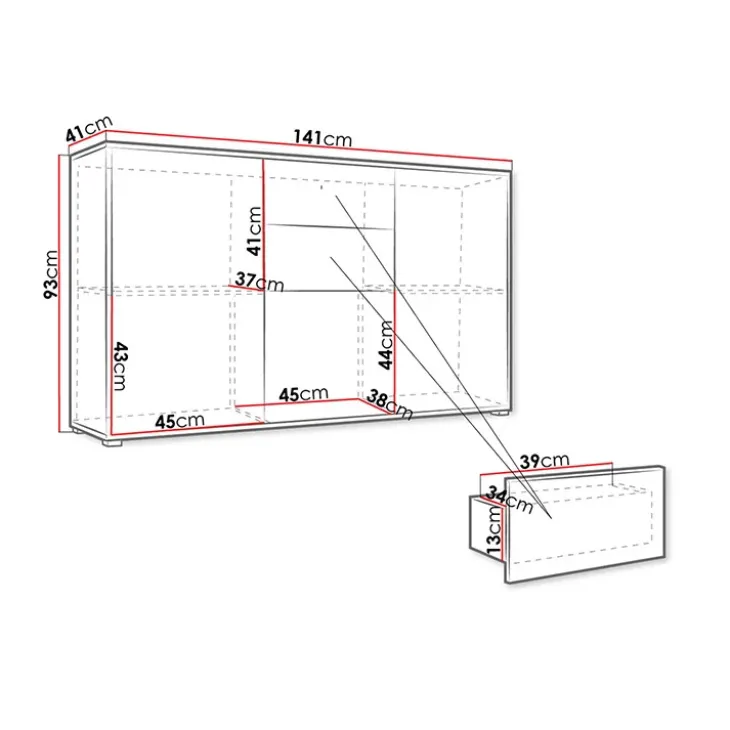 Credenza 141x93h cm 2 cassetti 3 ante moderna bianco Eindhoven