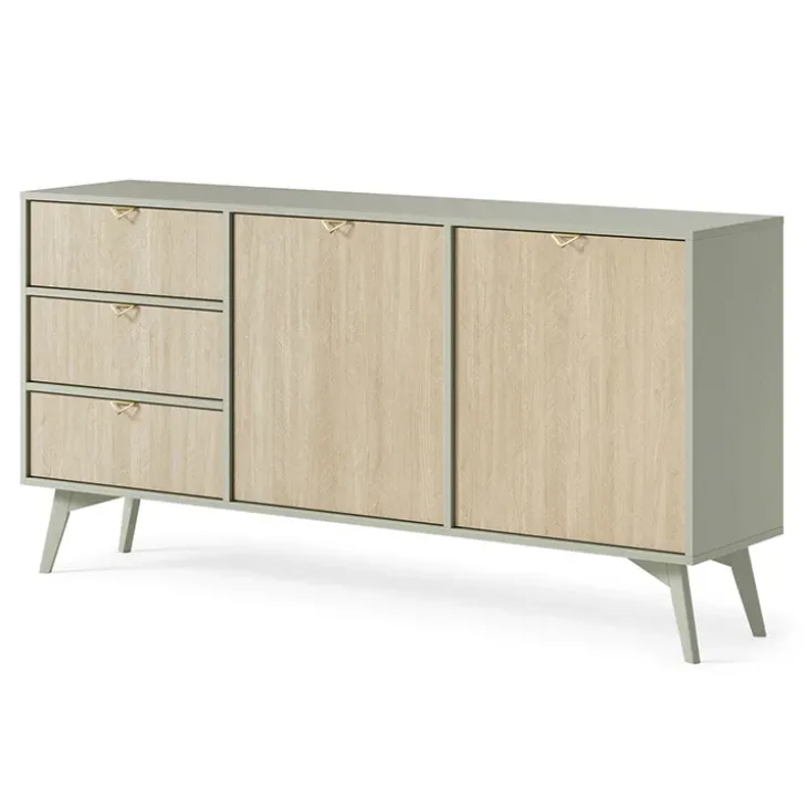 Credenza 158x80h cm 3 cassetti 2 ante verde salvia rovere Myrta