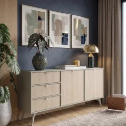 Credenza 158x80h cm 3 cassetti 2 ante verde salvia rovere Myrta