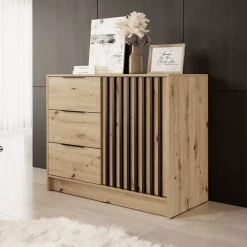 Credenza 105x86h cm 3 cassetti moderna quercia nero Miller