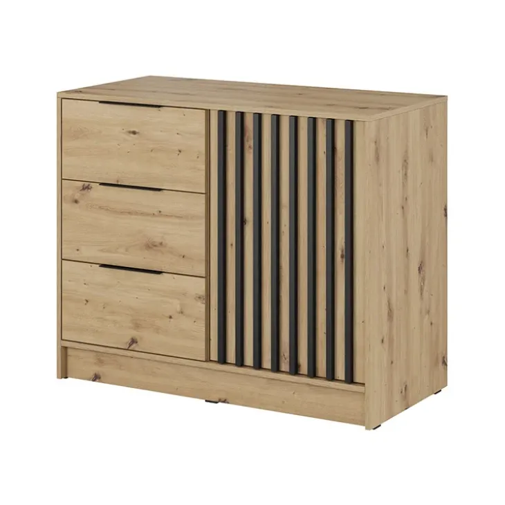 Credenza 105x86h cm 3 cassetti moderna quercia nero Miller
