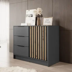 Credenza 105x86h cm 3 cassetti moderna antracite quercia Miller