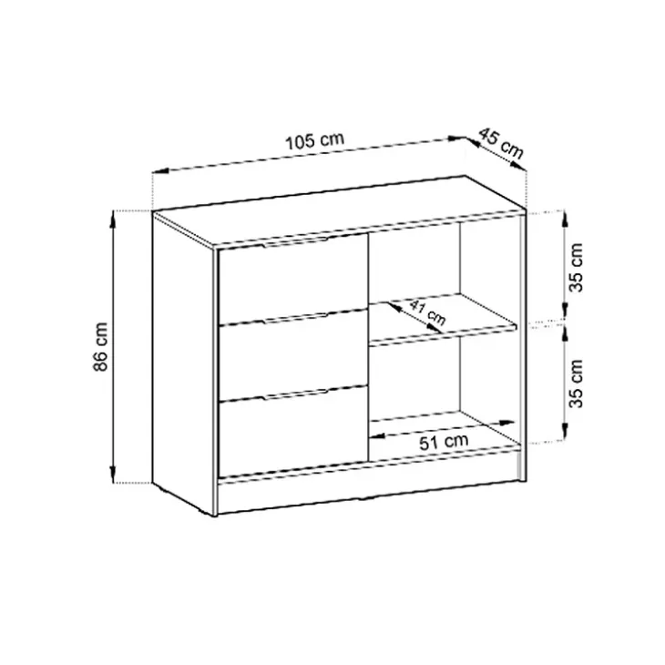 Credenza 105x86h cm 3 cassetti moderna antracite quercia Miller