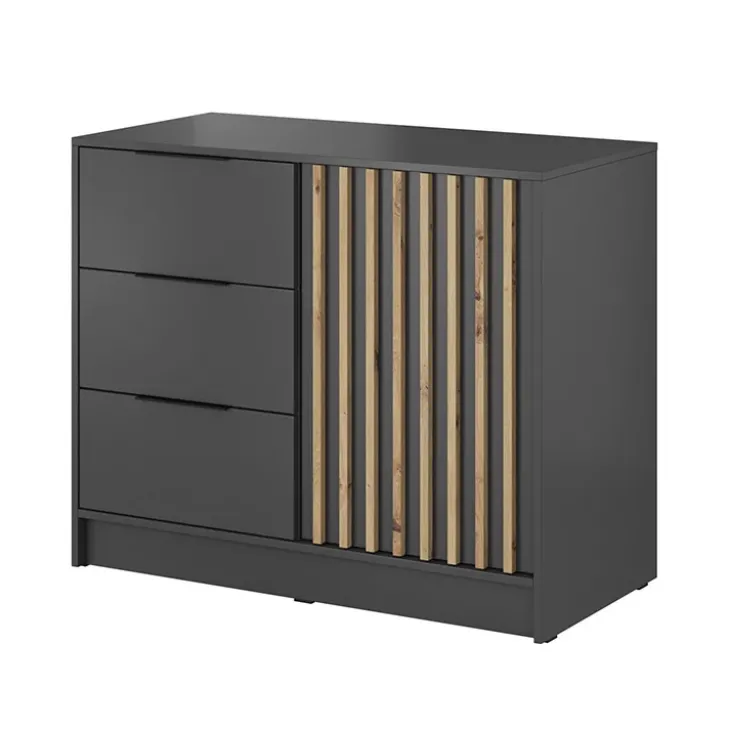 Credenza 105x86h cm 3 cassetti moderna antracite quercia Miller