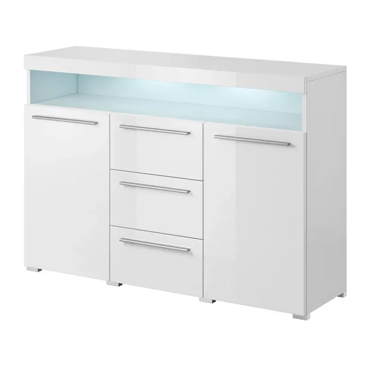 Credenza 132x92h cm 3 cassetti soggiorno 2 ante bianco lucido Frisk