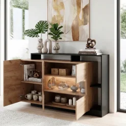 Credenza 155x94h cm con vetrinetta moderna rovere antracite Blob
