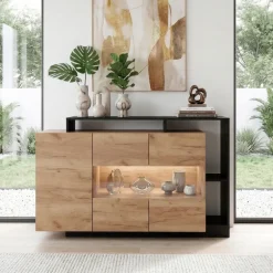 Credenza 155x94h cm con vetrinetta moderna rovere antracite Blob