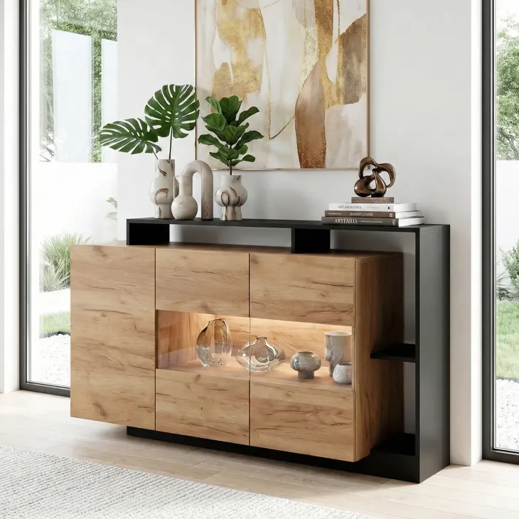 Credenza 155x94h cm con vetrinetta moderna rovere antracite Blob