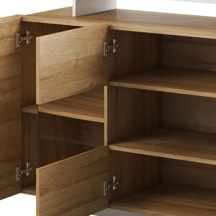 Credenza 155x94h cm con vetro moderna rovere bianco Blob