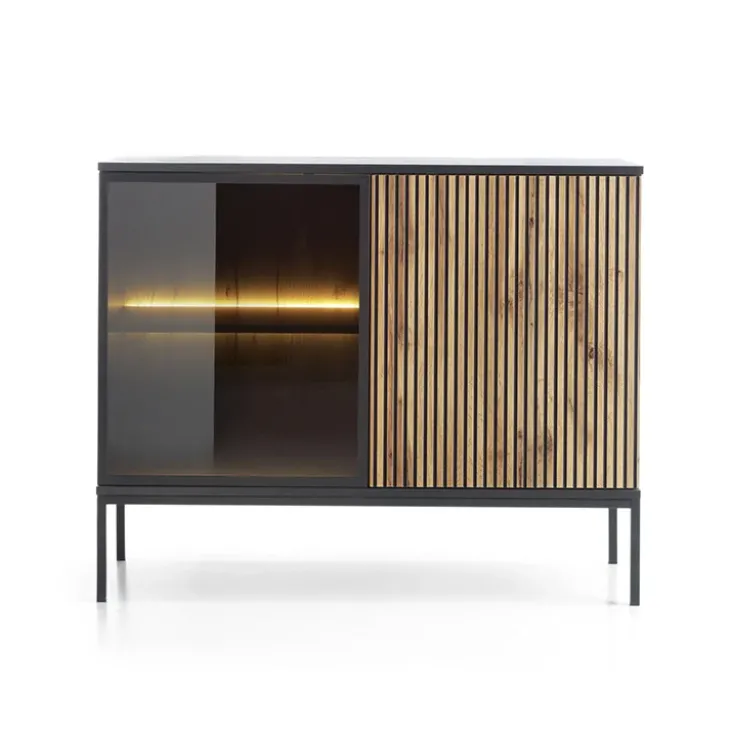 Credenza 104x83h cm moderna soggiorno nero rovere antico cannettato Bali