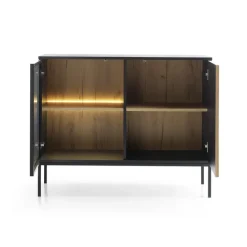 Credenza 104x83h cm moderna soggiorno nero rovere antico cannettato Bali