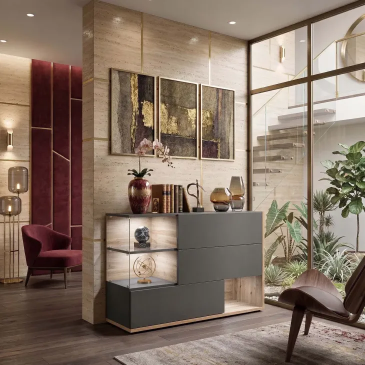 Credenza 120x77h cm moderna soggiorno rovere antracite Oviedo Gihome®