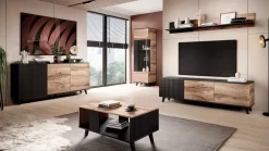 Credenza 160x82h cm soggiorno design industrial rovere nero Nandina