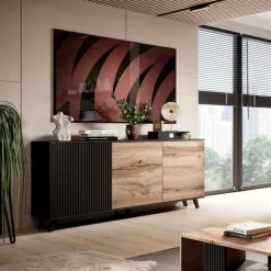 Credenza 160x82h cm soggiorno design industrial rovere nero Nandina