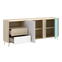 Credenza 180x75h cm soggiorno rovere grigio bianco petrolio Dominic
