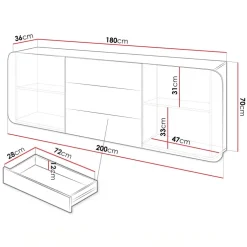 Credenza 180x70h cm sospesa 2 ante 3 cassetti beige Volia