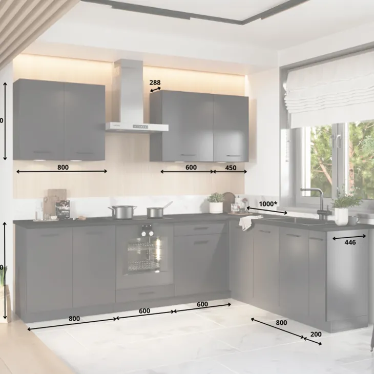 Cucina angolare 260x200cm completa componibile moderna grafite Crono