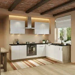 Cucina angolare 260x200cm completa componibile moderna grigio chiaro Etrax