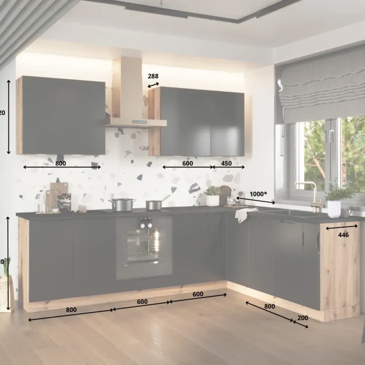 Cucina angolare 260x200cm completa componibile moderna marrone antracite Etrax