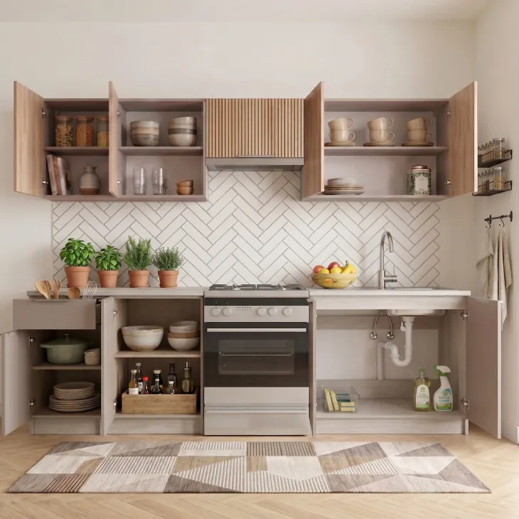 Cucina 240cm completa componibile moderna grigio rovere sonoma Taipei