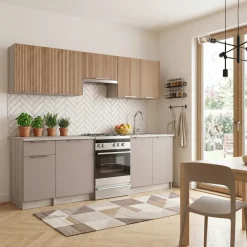 Cucina 240cm completa componibile moderna grigio rovere sonoma Taipei