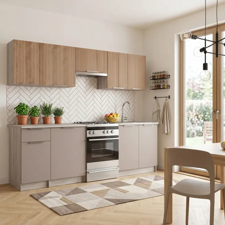 Cucina 240cm completa componibile moderna grigio rovere sonoma Taipei