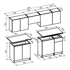 Cucina 240cm completa componibile moderna grigio rovere sonoma Taipei