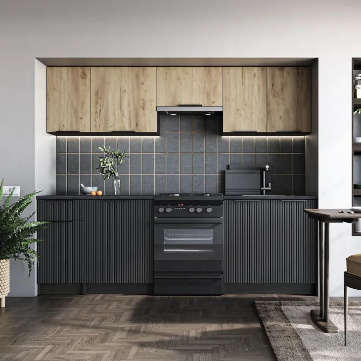 Cucina 240cm completa componibile moderna nero rovere Yangon