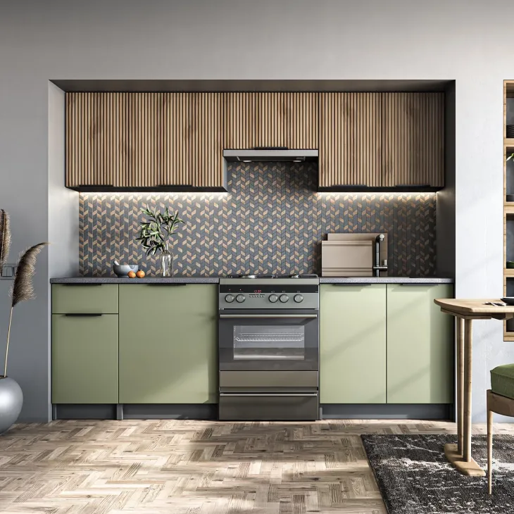 Cucina 240cm completa componibile moderna verde salvia rovere Taipei