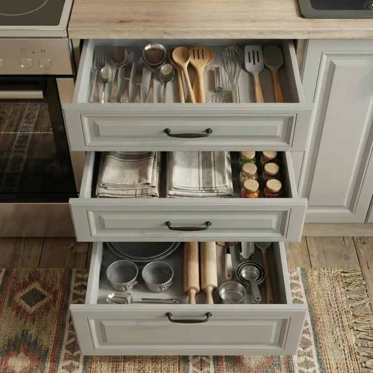 Cucina 240cm completa moderna shabby componibile grigio rovere Oxford