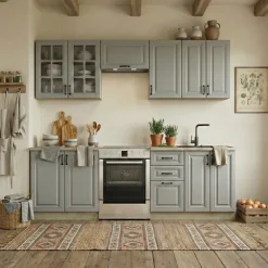 Cucina 240cm completa moderna shabby componibile grigio rovere Oxford