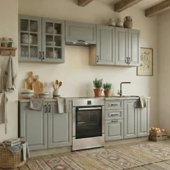 Cucina 240cm completa moderna shabby componibile grigio rovere Oxford