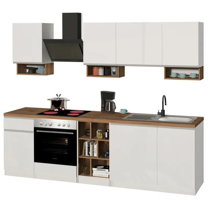 Cucina 255cm componibile lineare moderna bianco rovere Gourmet Elegance