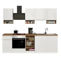 Cucina 255cm componibile lineare moderna bianco rovere Gourmet Elegance