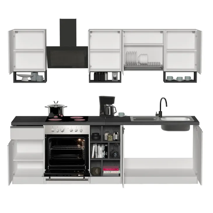 Cucina 255cm componibile lineare moderna bianco grigio pietra Gourmet Elegance