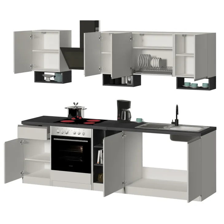 Cucina 255cm componibile lineare moderna bianco grigio pietra Gourmet Elegance