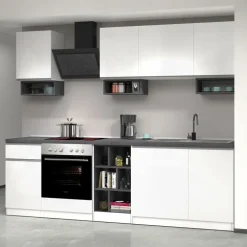 Cucina 255cm componibile lineare moderna bianco grigio pietra Gourmet Elegance