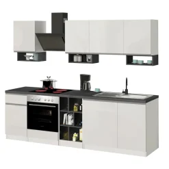 Cucina 255cm componibile lineare moderna bianco grigio pietra Gourmet Elegance