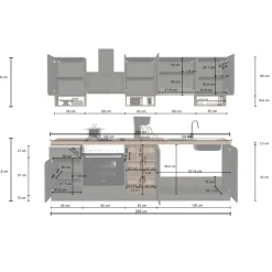 Cucina 255cm componibile lineare moderna bianco grigio pietra Gourmet Elegance