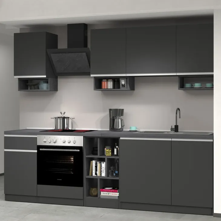 Cucina 255cm componibile lineare moderna antracite grigio pietra Gourmet Elegance
