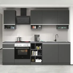 Cucina 255cm componibile lineare moderna antracite grigio pietra Gourmet Elegance