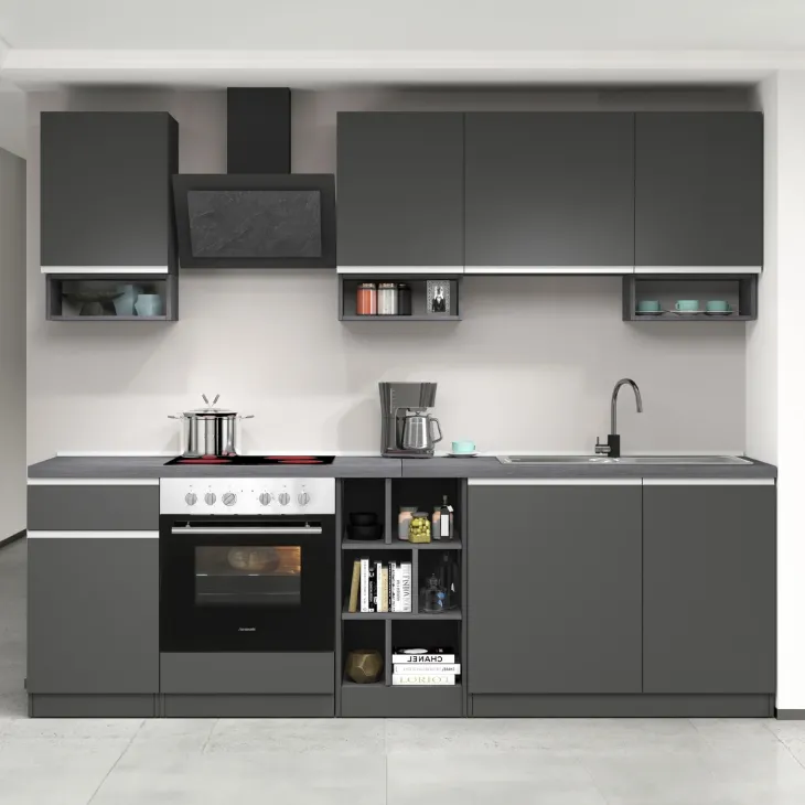 Cucina 255cm componibile lineare moderna antracite grigio pietra Gourmet Elegance