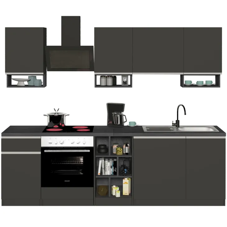 Cucina 255cm componibile lineare moderna antracite grigio pietra Gourmet Elegance