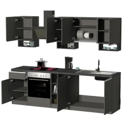 Cucina 255cm componibile lineare moderna antracite grigio pietra Gourmet Elegance