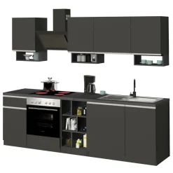 Cucina 255cm componibile lineare moderna antracite grigio pietra Gourmet Elegance