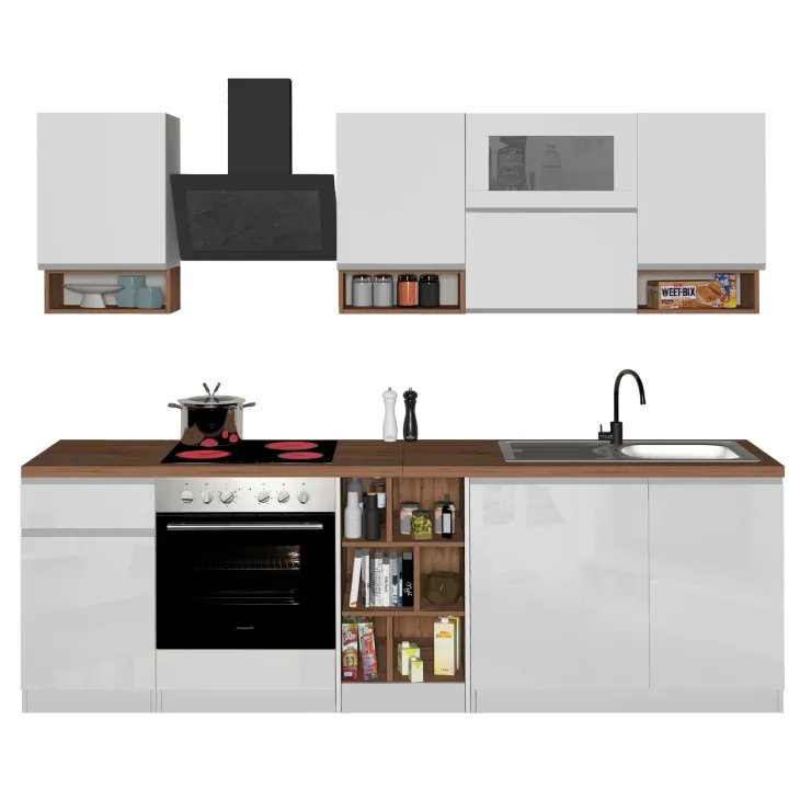 Cucina 255cm componibile lineare moderna bianco rovere Gourmet Pure